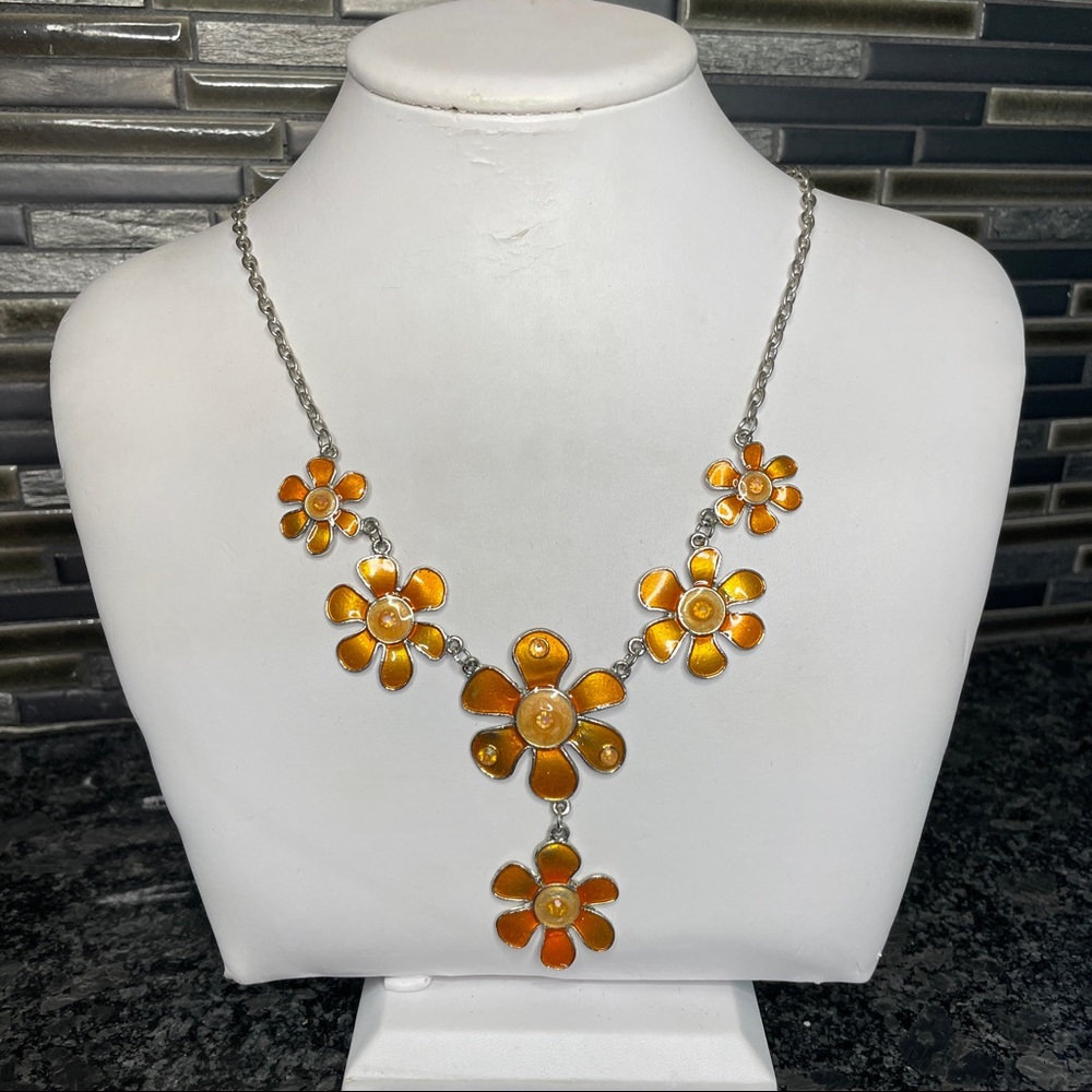 Orange Enamel Flower Necklace